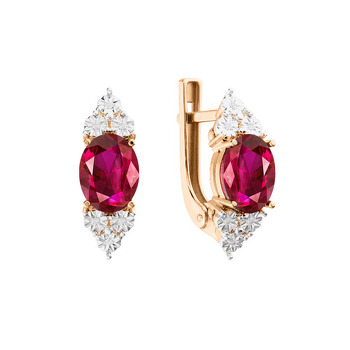 Золотые серьги с рубином и бриллиантами