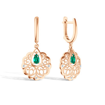 Золотые серьги с изумрудом и муассанитами