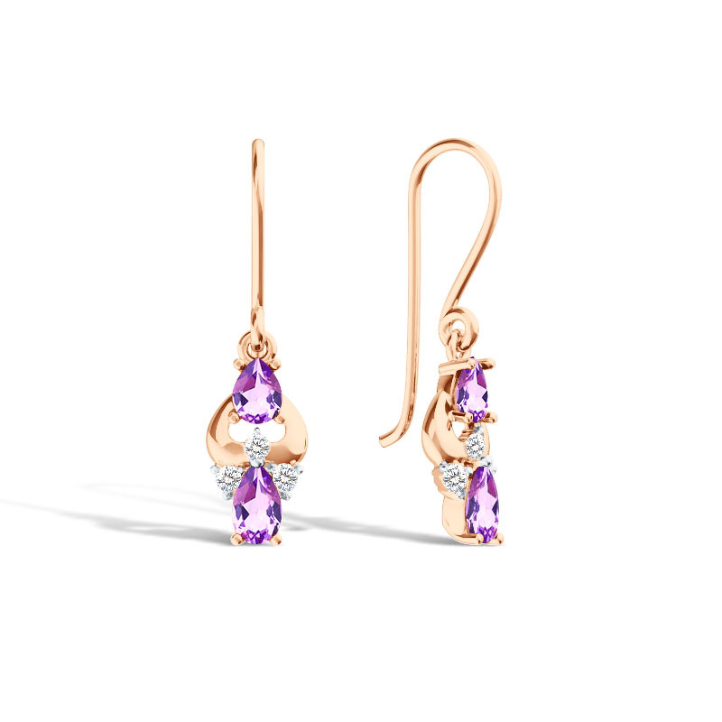 Золотые серьги с аметистом и муассанитами