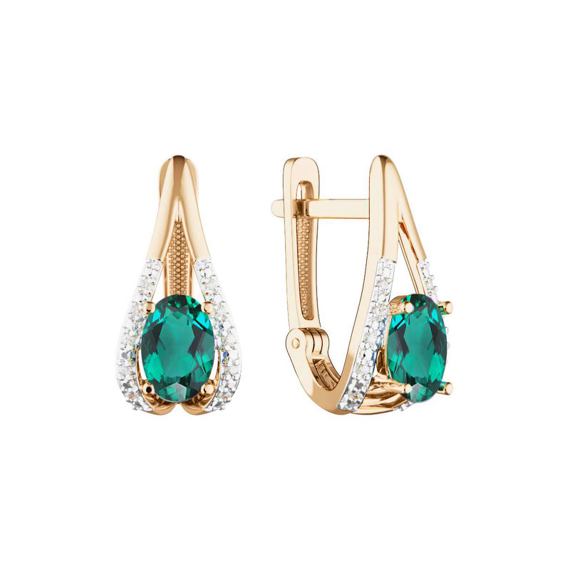 Золотые серьги с изумрудом и бриллиантами