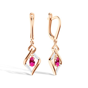 Золотые серьги с рубином и бриллиантами