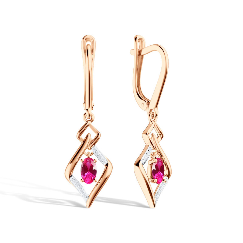 Золотые серьги с рубином и бриллиантами