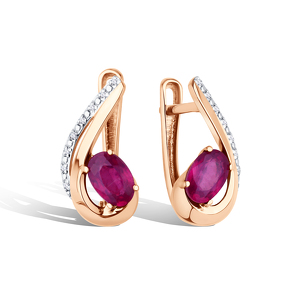 Золотые серьги с рубином и бриллиантами