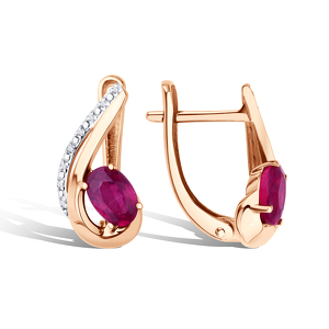 Золотые серьги с рубином и бриллиантами