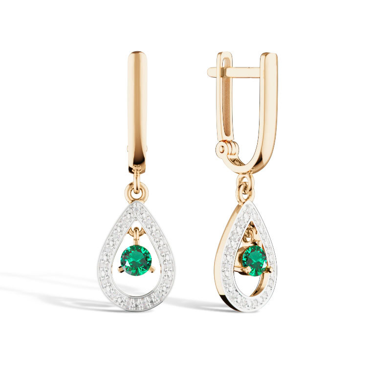 Золотые серьги с изумрудом и бриллиантами