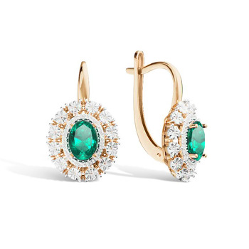 Золотые серьги с изумрудом и бриллиантами