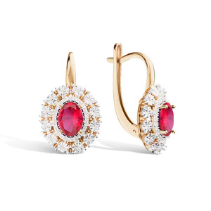 Золотые серьги с рубином и бриллиантами