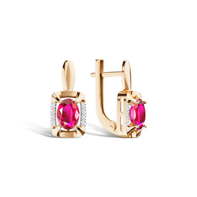 Золотые серьги с рубином и бриллиантами