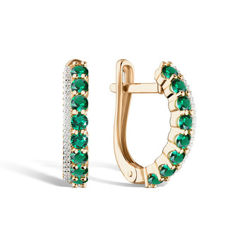 Золотые серьги с изумрудами и бриллиантами