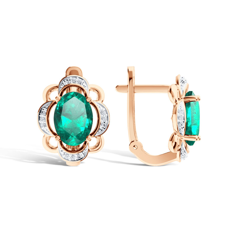 Золотые серьги с изумрудом и бриллиантами