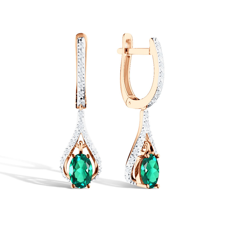 Золотые серьги с изумрудом и бриллиантами