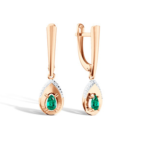Золотые серьги с изумрудом и бриллиантами