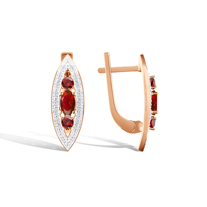 Золотые серьги с гранатами и бриллиантами