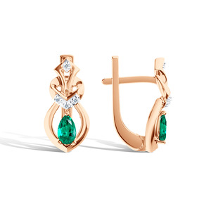 Золотые серьги с изумрудом и бриллиантом