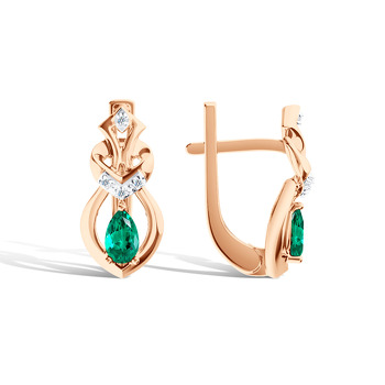 Золотые серьги с изумрудом и бриллиантами