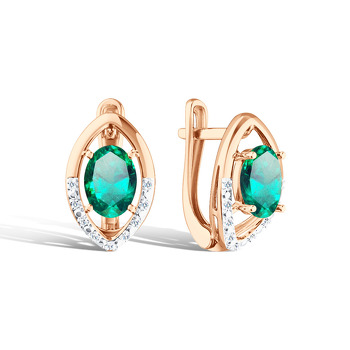 Золотые серьги с изумрудом и бриллиантами