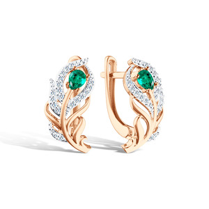 Золотые серьги с изумрудом и муассанитами