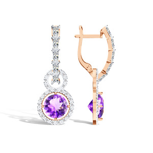Золотые серьги с аметистом и фианитом
