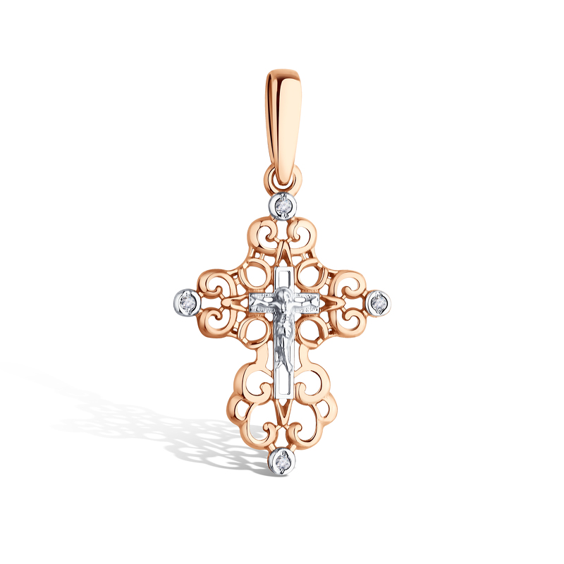 Золотой крест «Спаси и сохрани» с бриллиантами