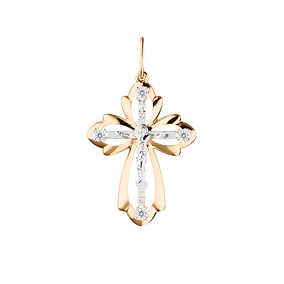 Золотой крест «Спаси и сохрани» с фианитами