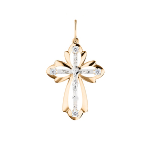 Золотой крест «Спаси и сохрани» с фианитами