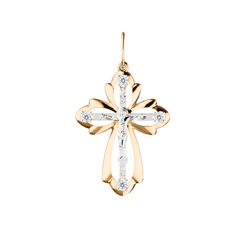 Золотой крест «Спаси и сохрани» с фианитами