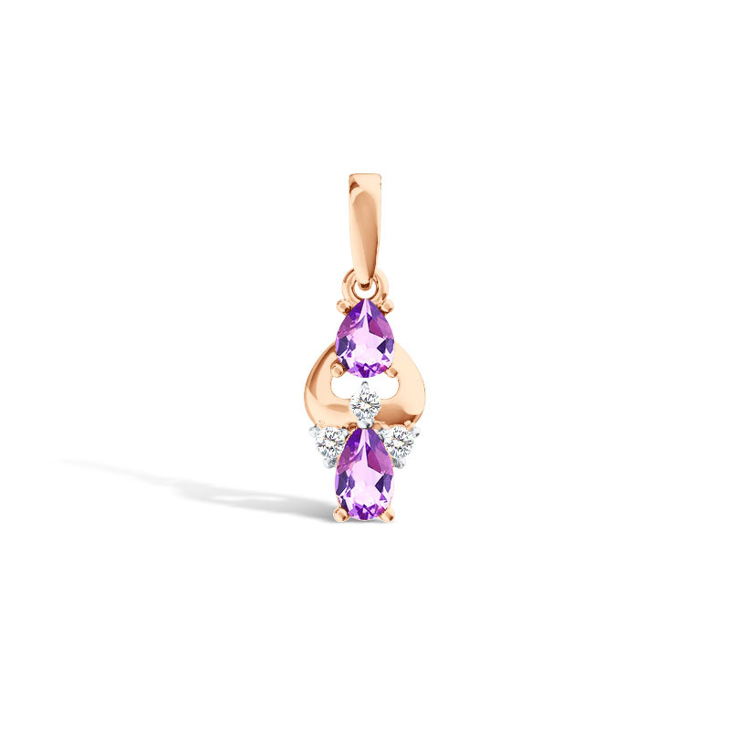 Золотая подвеска с аметистом и муассанитами