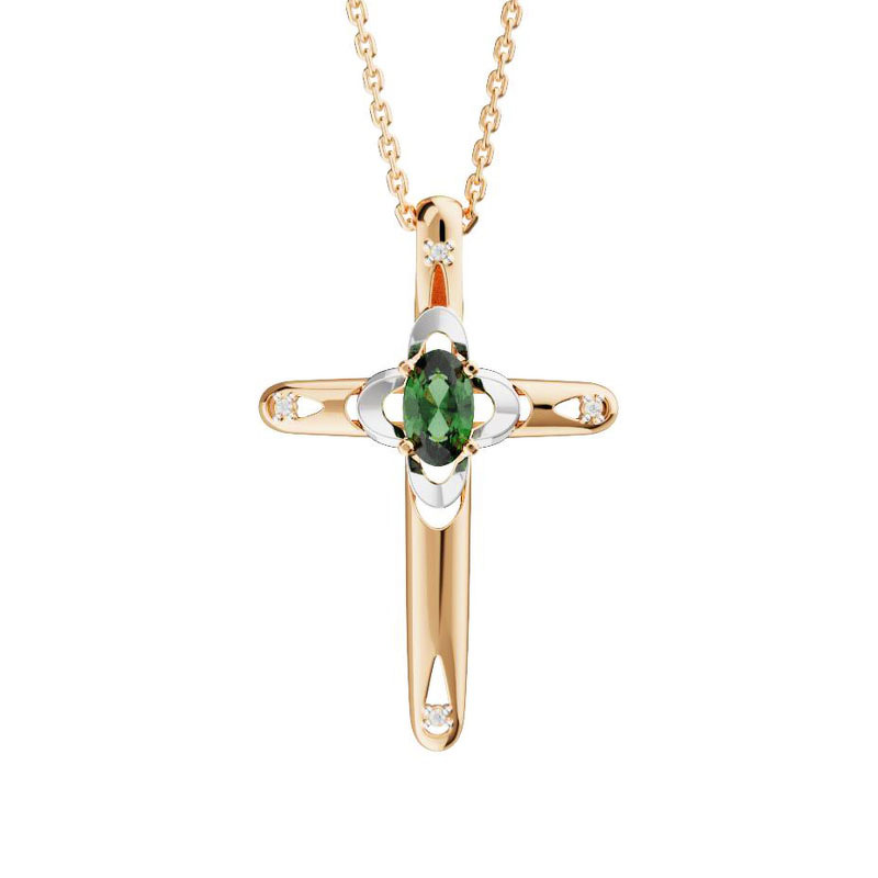 Золотой крест с изумрудом и бриллиантами