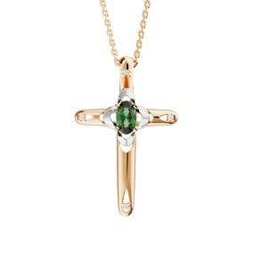 Золотой крест с изумрудом и бриллиантами 38-1306