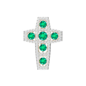 Золотая подвеска с изумрудами и фианитами