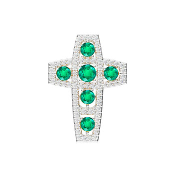 Золотая подвеска с изумрудами и фианитами