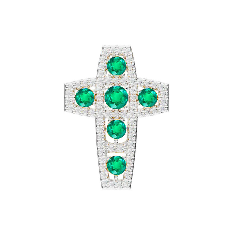 Золотая подвеска с изумрудами и фианитами