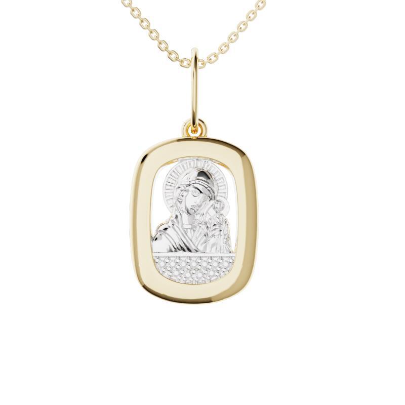 Золотая подвеска «Казанская икона Божьей Матери» с бриллиантами