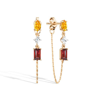 Золотые серьги-пусеты с гранатом, цитрином и бриллиантом