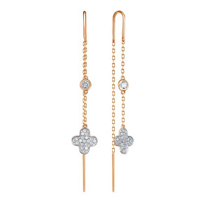 Золотые серьги-продевки «Линии света» с фианитами