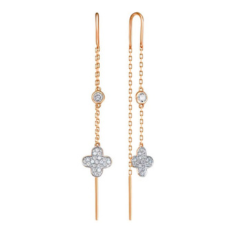 Золотые серьги «Линии света» с фианитами