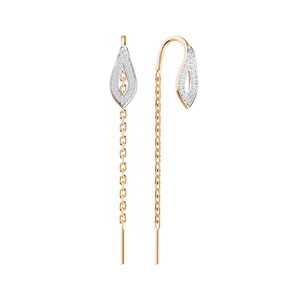 Золотые серьги-продевки «Линии света» с бриллиантами