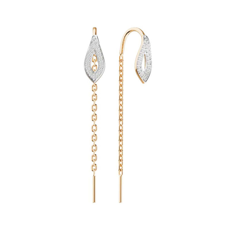 Золотые серьги-продевки «Линии света» с бриллиантами