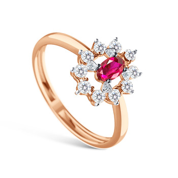 Золотое кольцо с муассанитами, рубином и бриллиантами