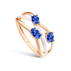 Золотое кольцо с сапфирами и бриллиантами