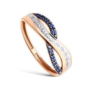 Золотое кольцо с бриллиантами и сапфирами