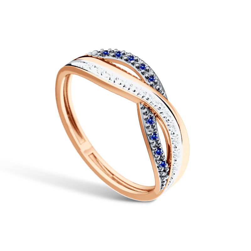 Золотое кольцо с бриллиантами и сапфирами