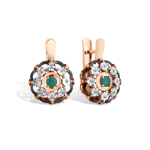 Золотые серьги с изумрудом и бриллиантами