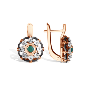 Золотые серьги с изумрудом и бриллиантами