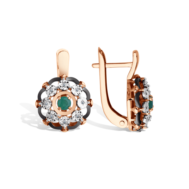 Золотые серьги с изумрудом и бриллиантами