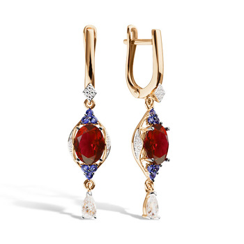 Золотые серьги с миксом камней