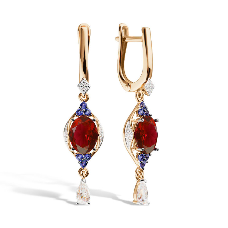 Золотые серьги с миксом камней