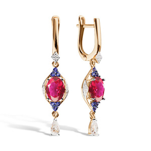 Золотые серьги с миксом камней