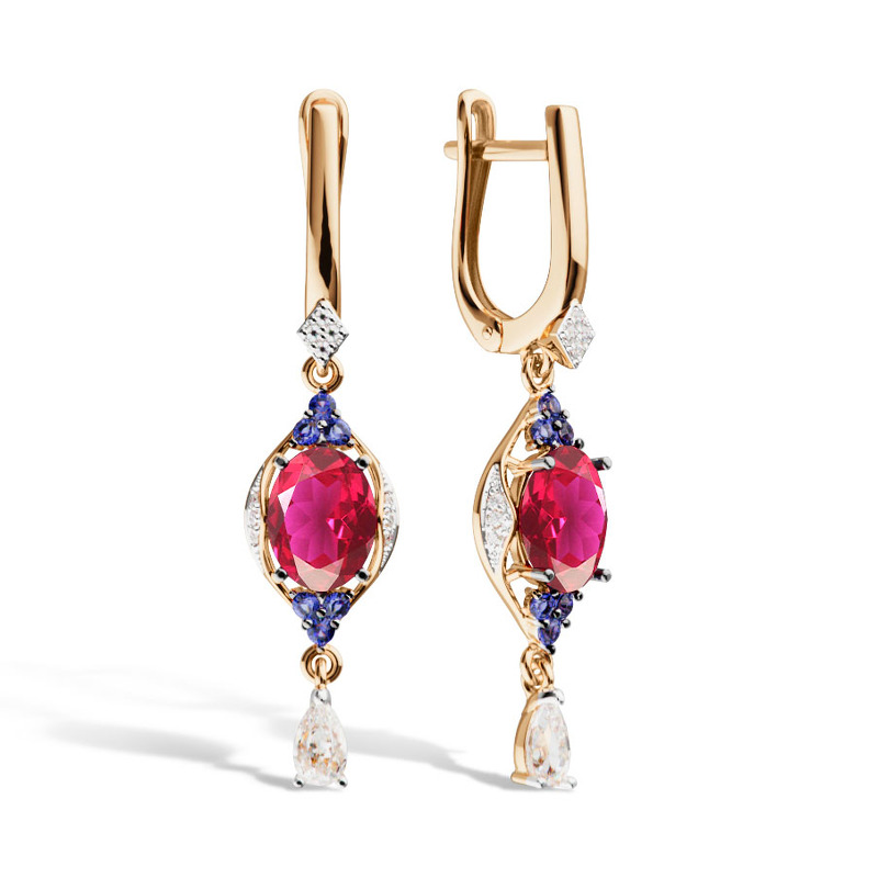 Золотые серьги с миксом камней