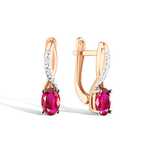 Золотые серьги с рубином и бриллиантами